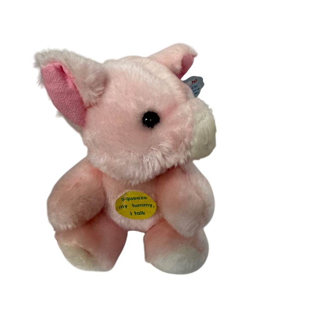 Talking Pig Plush Toy Squeeze My Tummy I squeek Pink Stuffed‎ Animal Fine Toy Co